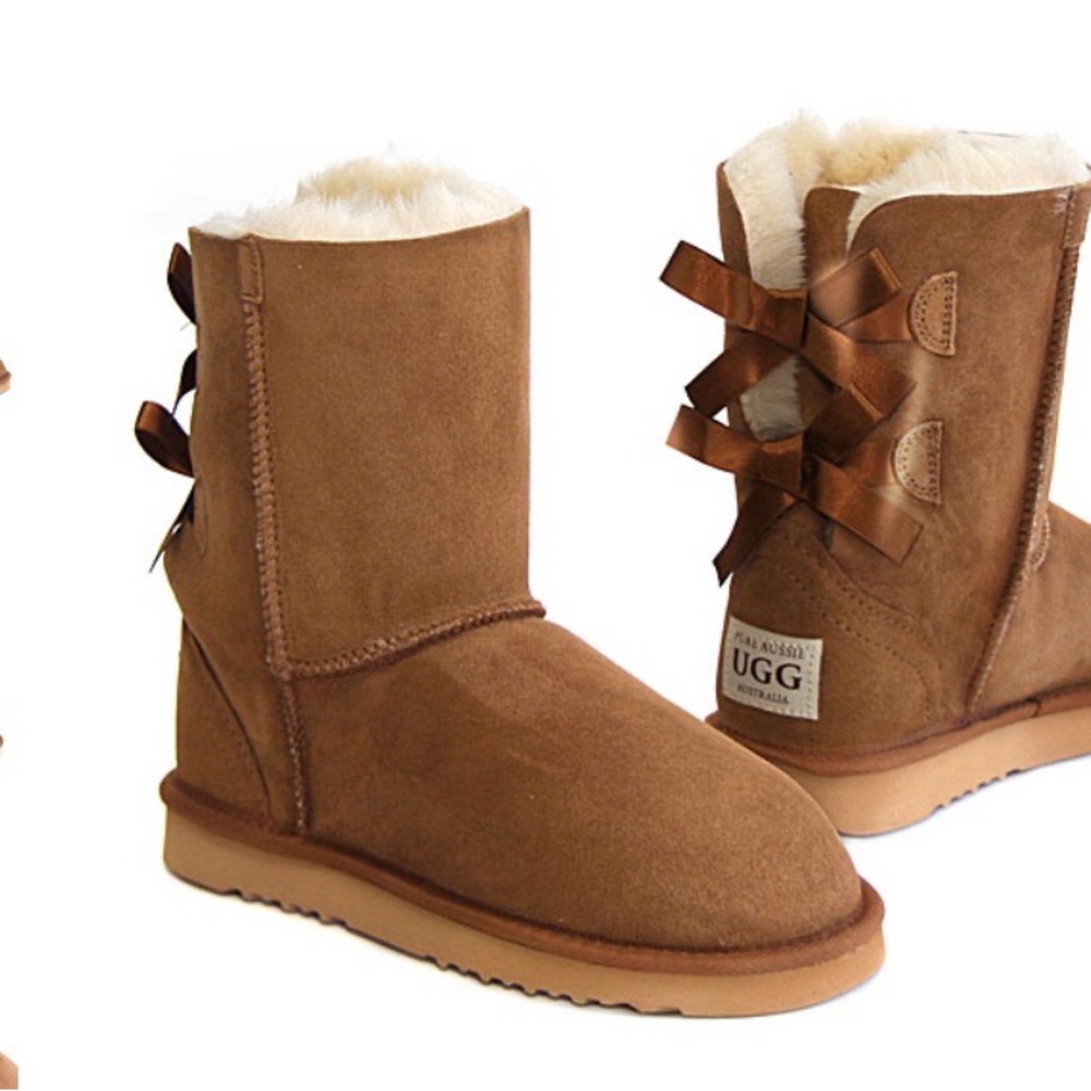 UGG Brown Ankle Boots with Ribbon Detail